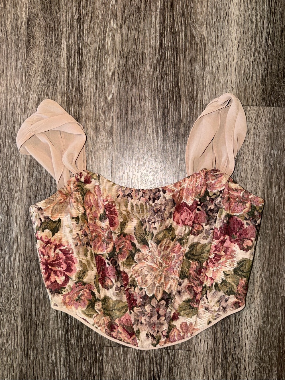 Floral Embroidered Corset Top with Sheer Pink Straps - Vici Collection